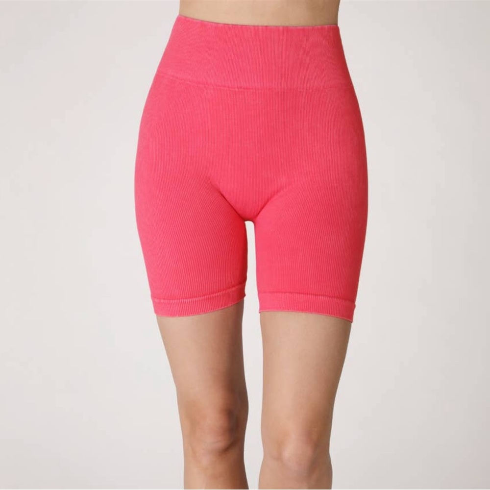 Hot pink ribbed biker shorts